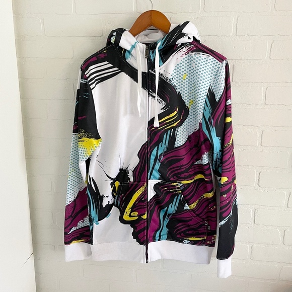 Oakley rare Y2K zip hoodie Streetwear Unique White Swirl Skater M Flaw - Picture 1 of 14